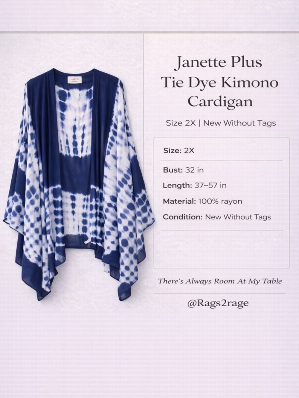 Janette Plus Tie Dye Kimono Cardigan 2X Boho Open Front Duster - Picture 5 of 12
